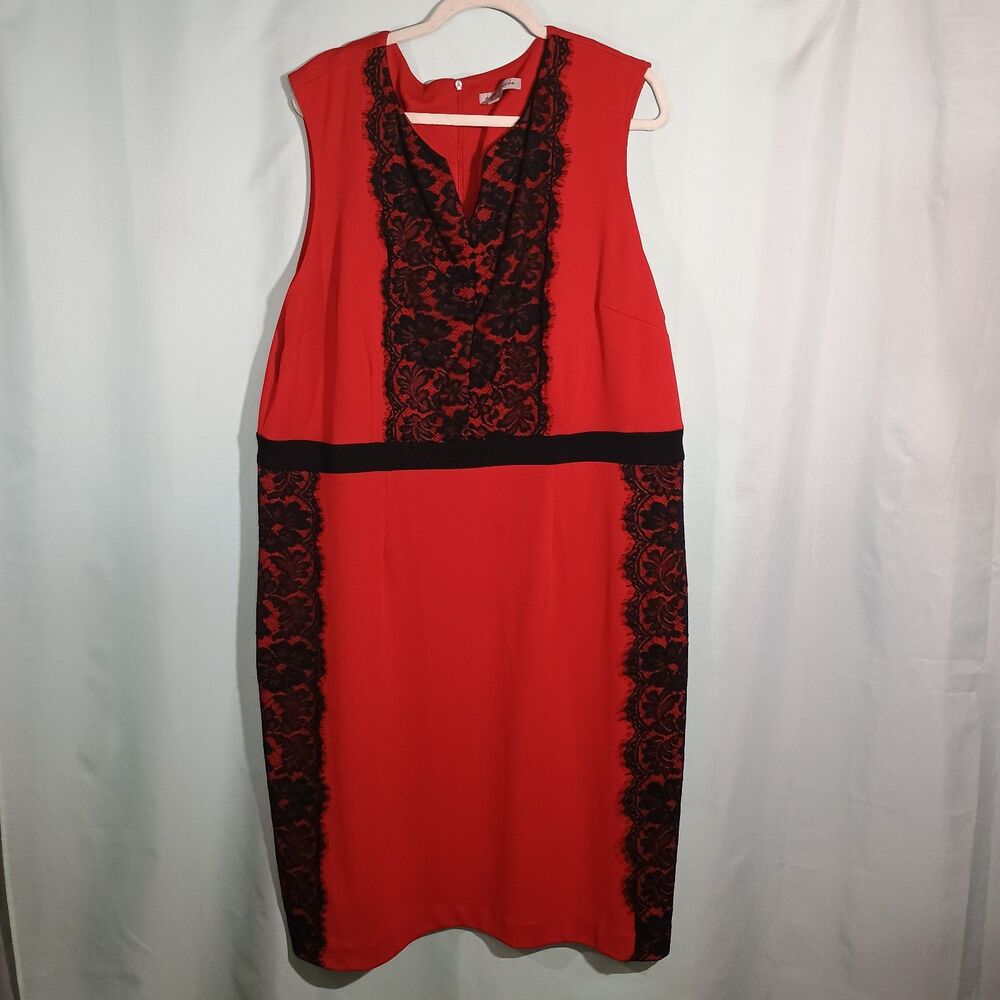 Sleeveless Red Lace-Trim Sheath Dress